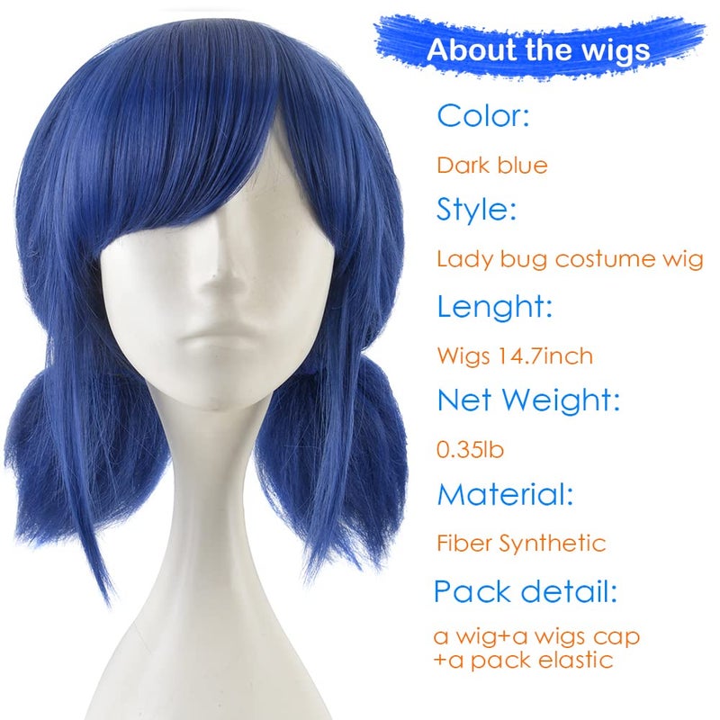 SiYi Blue Cosplay Wig for Girl Halloween Costume Short Wigs for Women Unique Style Anime Wigs with Wigs cap - Image 2